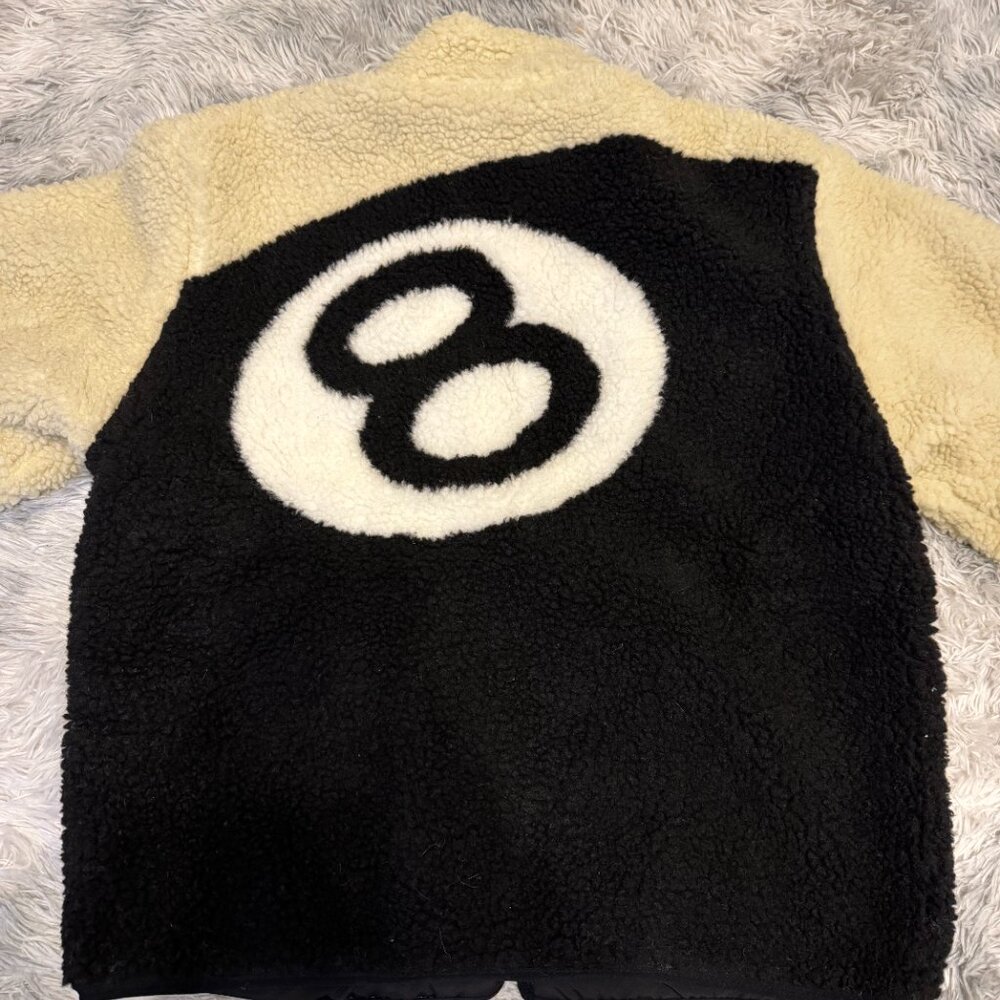 Stussy 8 Ball Sherpa Reversible Jacket Tan Mens Large - Picture 3 of 3